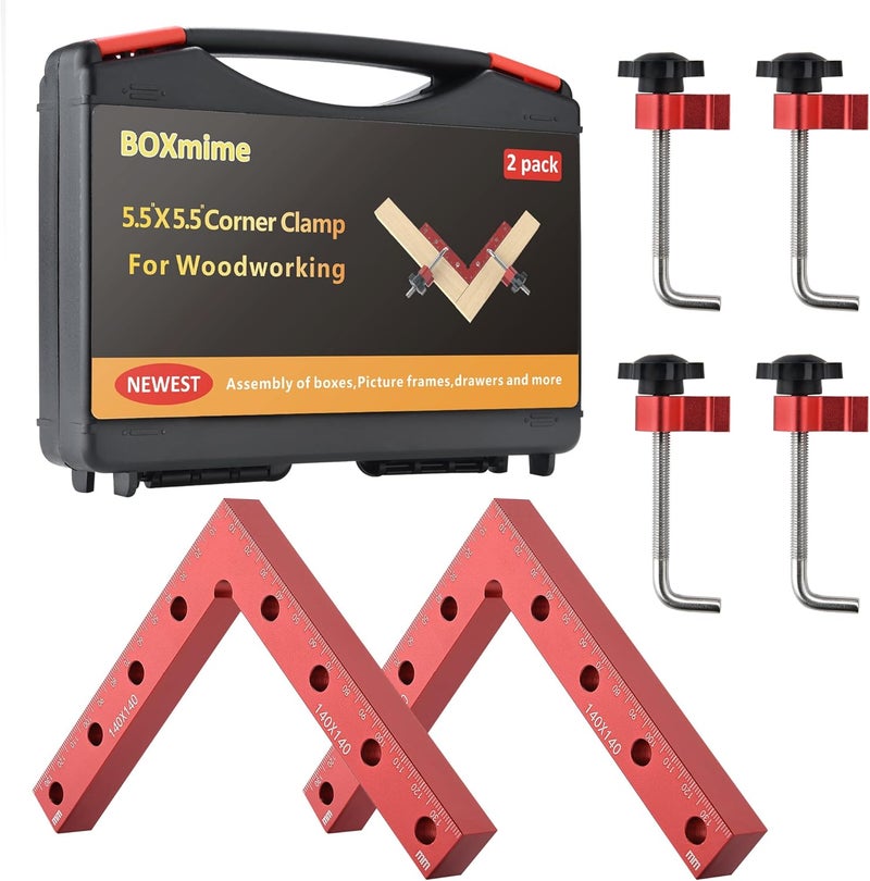 BOXmime 90 Degree Clamp Aluminum Alloy Corner Clamps for Woodworking,5.5" x 5.5"Carpenter Right Angle Clamping Square Tools for Box,Shelves,Picture frames,Drawers Cabinets Position (2 Pack) - Image 1